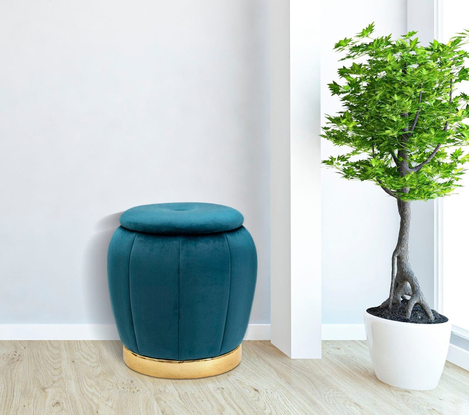 Mauro Ferretti STORAGE STOOL PARIS TEAL/GOLD CM Ø 43X43