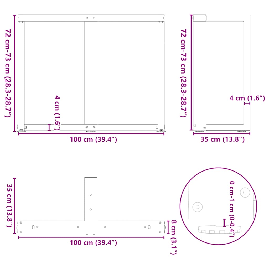 vidaXL Tafelpoten Eettafelpoten 2 st T-vormig 100x35x(72-73) cm staal antraciet