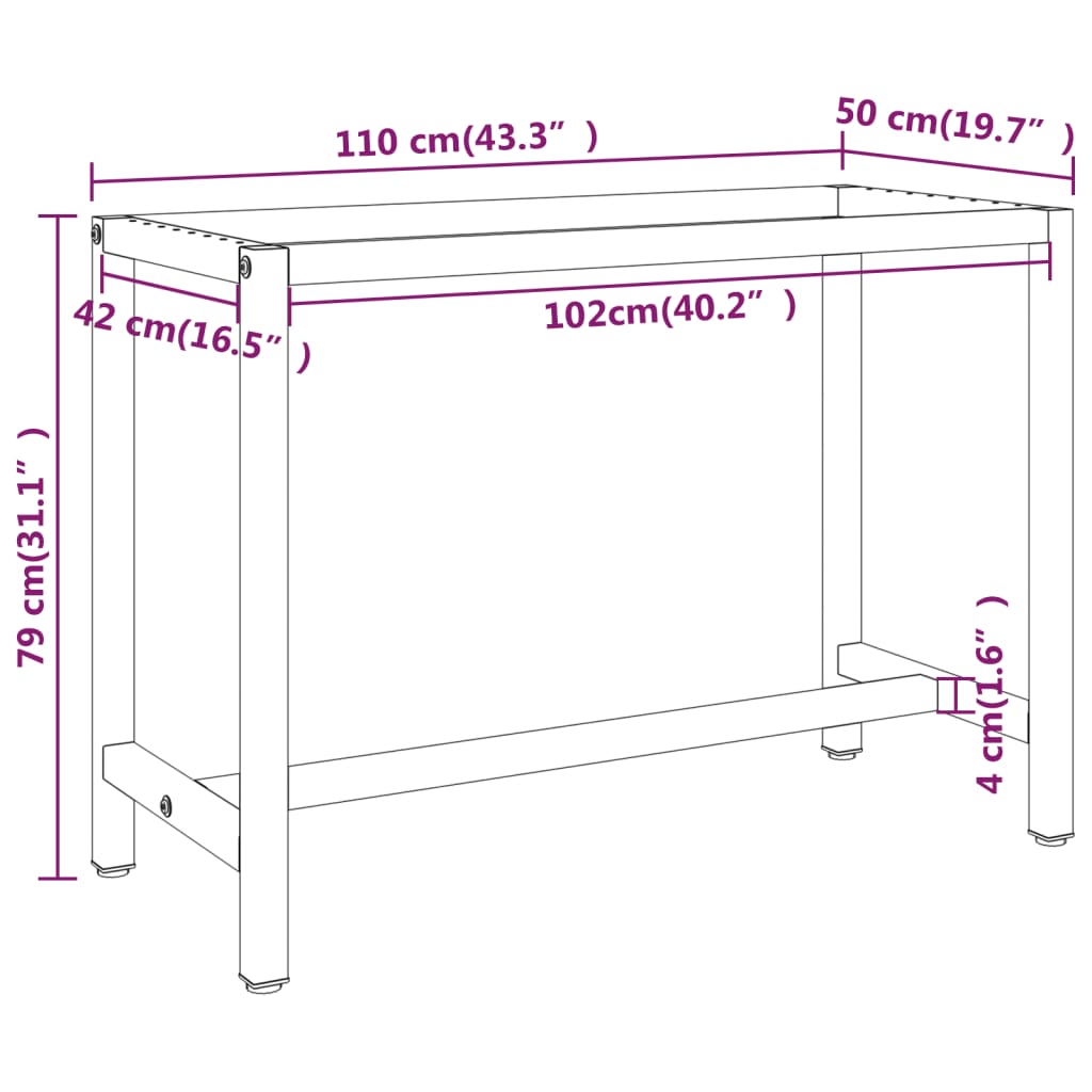 vidaXL Tafelpoten Werkbankframe 110x50x79 cm metaal matzwart en matrood