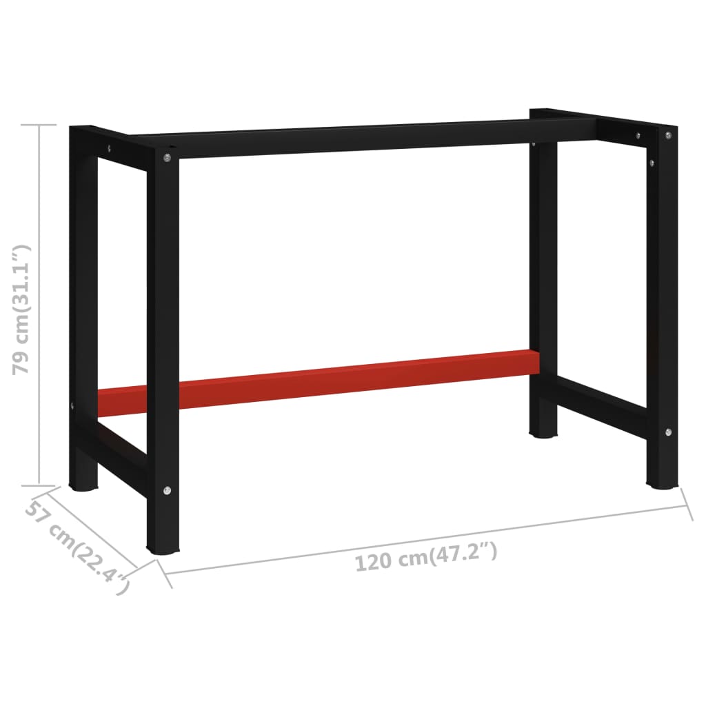 vidaXL Tafelpoten Werkbankframe 120x57x79 cm metaal zwart en rood