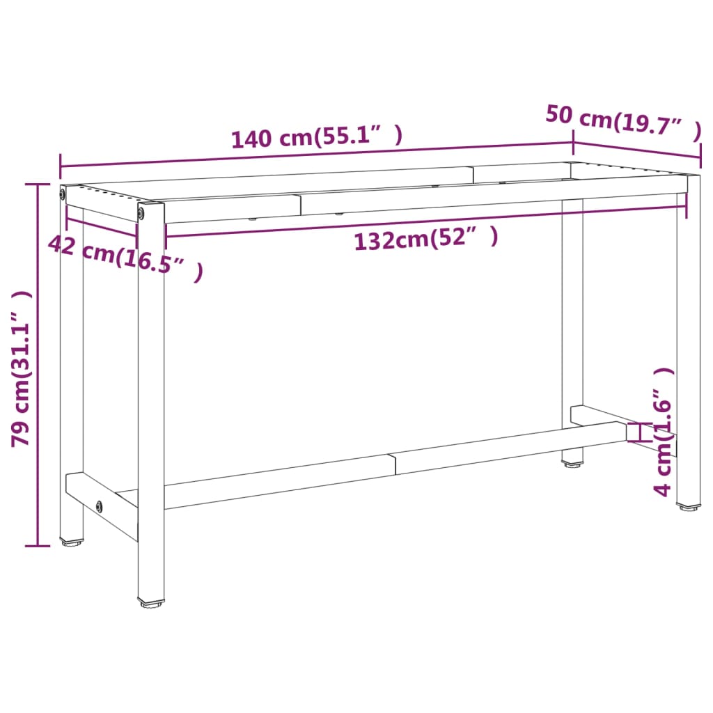 vidaXL Tafelpoten Werkbankframe 140x50x79 cm metaal matzwart en matrood