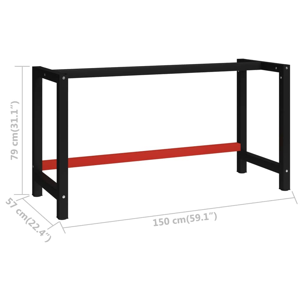 vidaXL Tafelpoten Werkbankframe 150x57x79 cm metaal zwart en rood