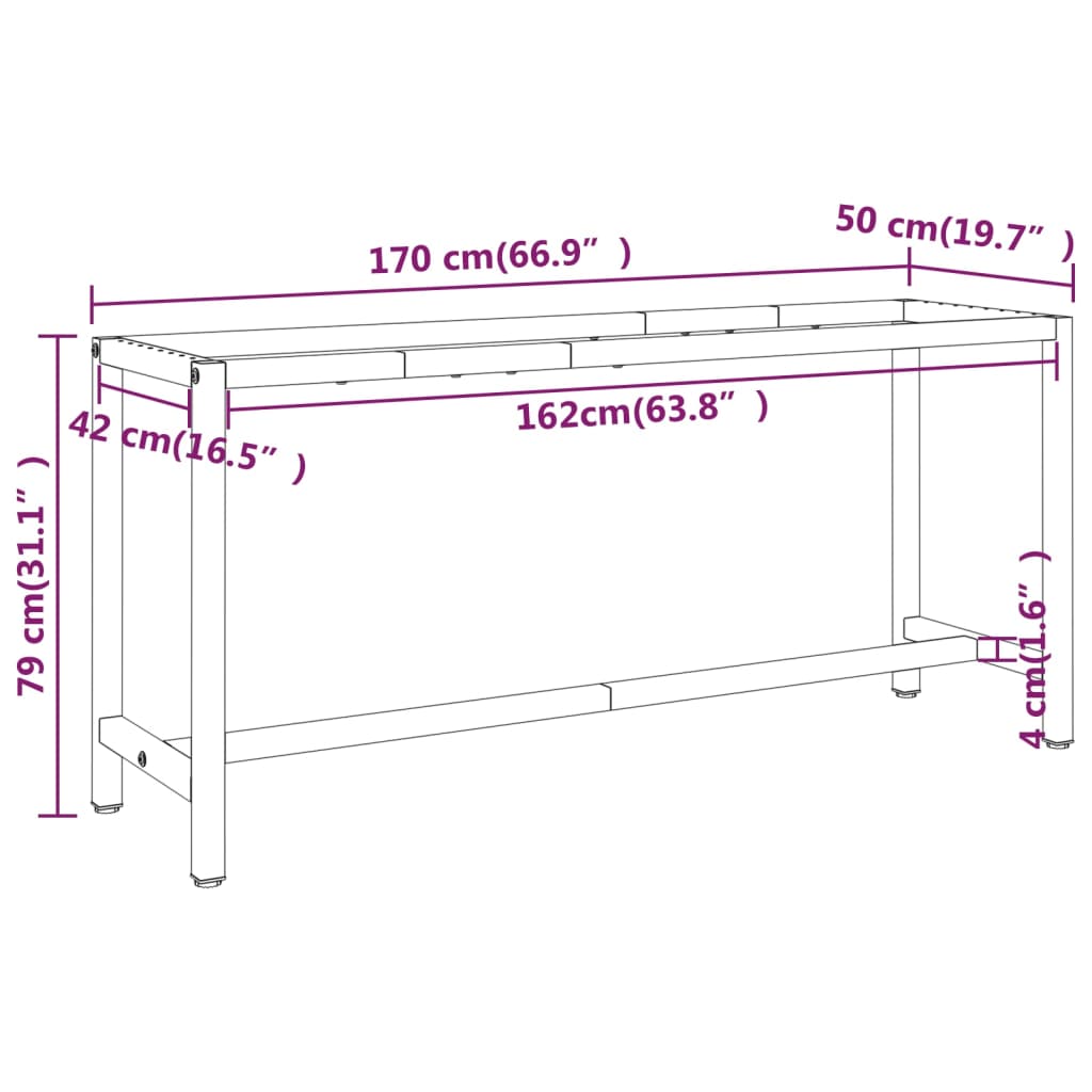 vidaXL Tafelpoten Werkbankframe 170x50x79 cm metaal matzwart en matrood