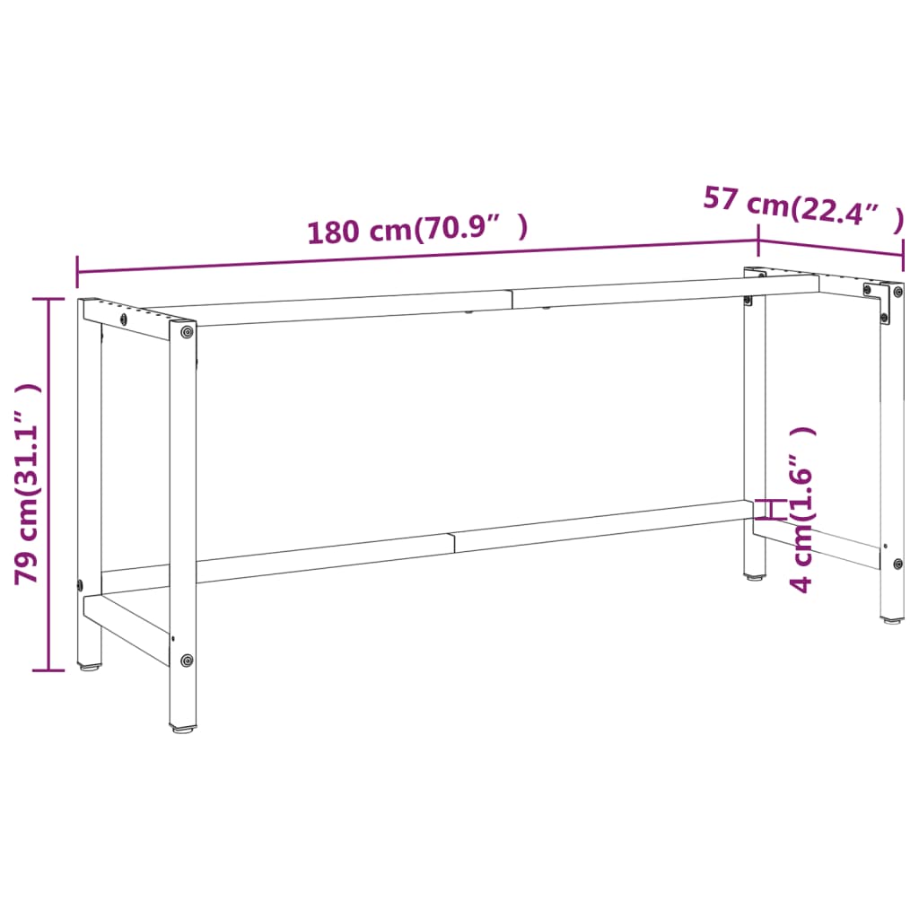 vidaXL Tafelpoten Werkbankframe 180x57x79 cm metaal matzwart en matrood