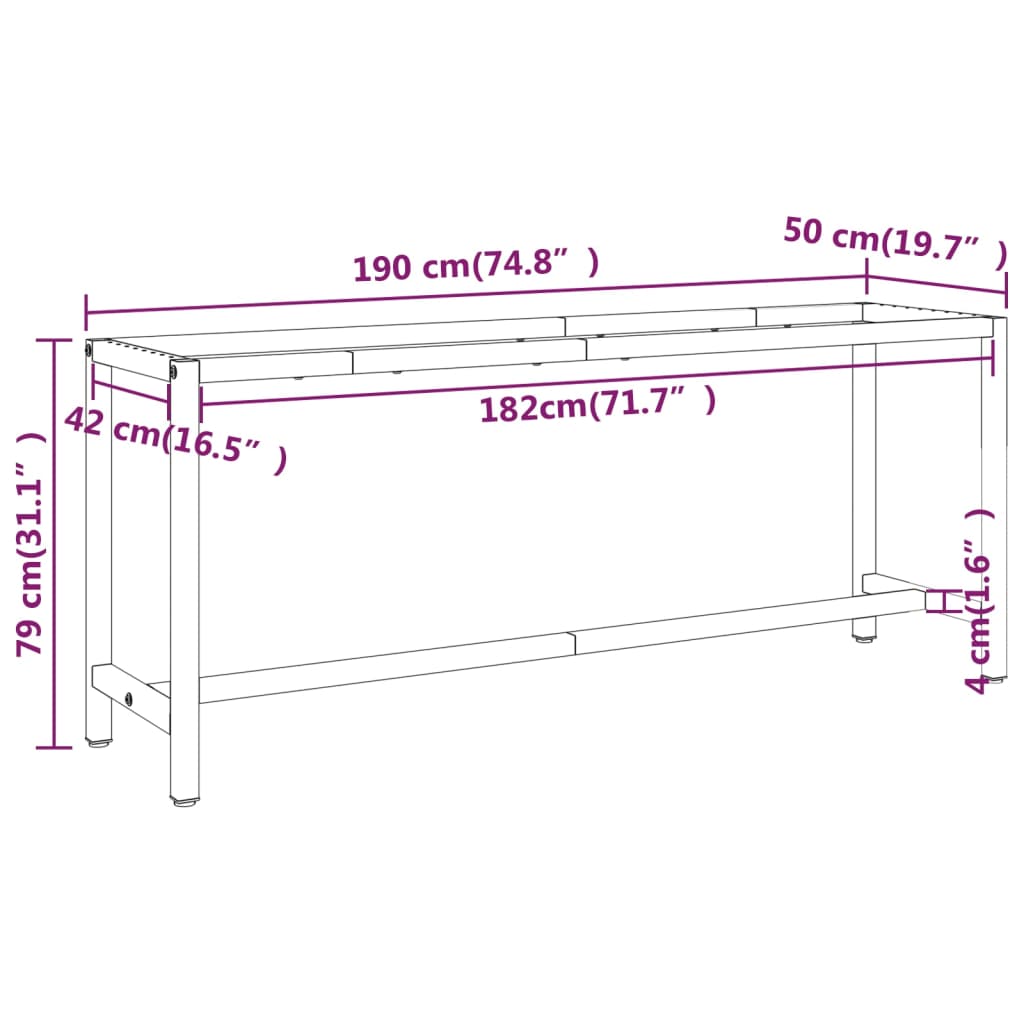 vidaXL Tafelpoten Werkbankframe 190x50x79 cm metaal matzwart en matrood