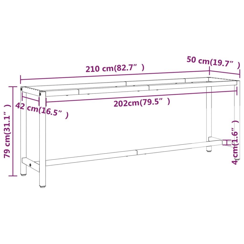 vidaXL Tafelpoten Werkbankframe 210x50x79 cm metaal matzwart en matrood