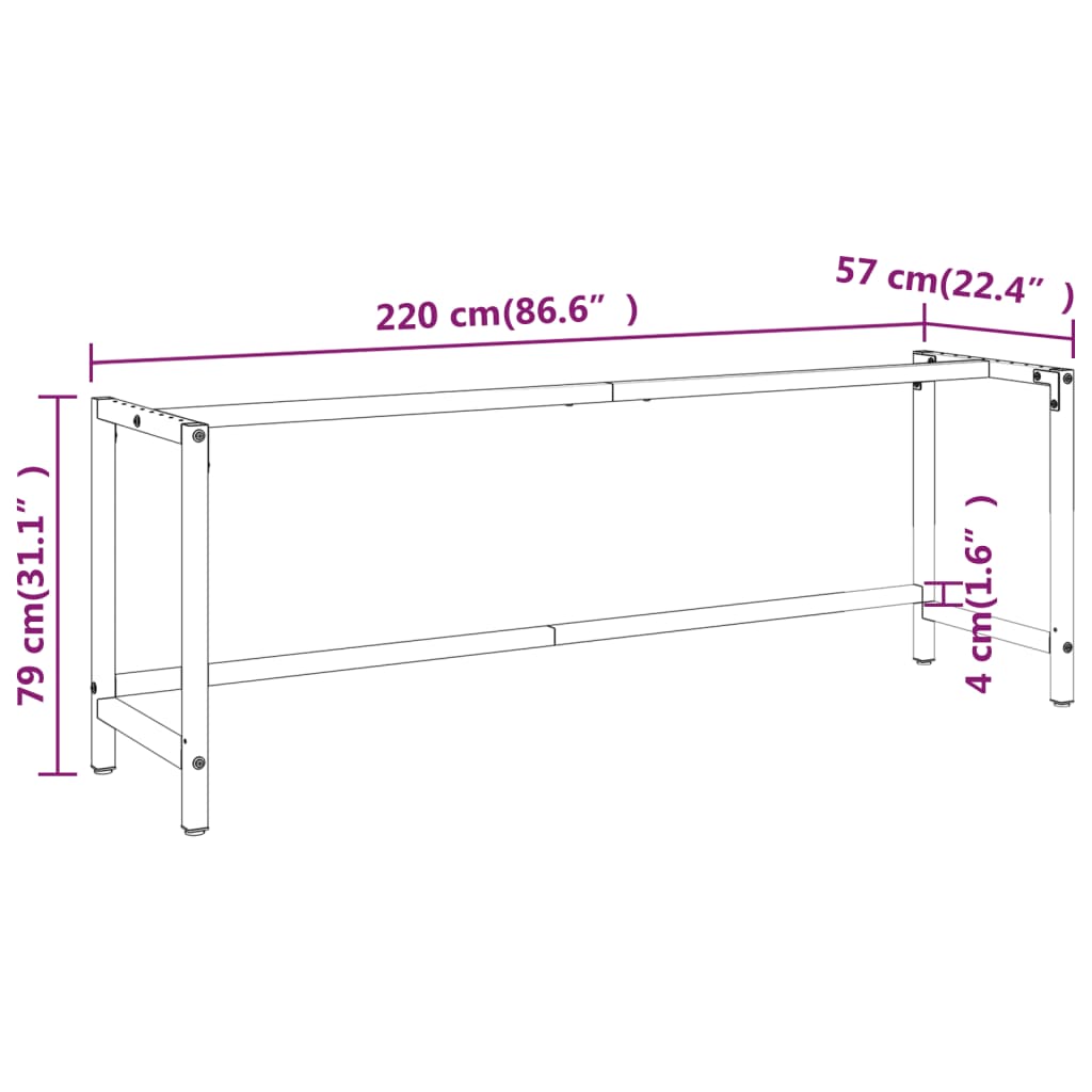 vidaXL Tafelpoten Werkbankframe 220x57x79 cm metaal matzwart en matrood