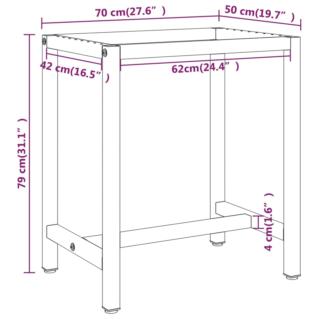 vidaXL Tafelpoten Werkbankframe 70x50x79 cm metaal matzwart en matrood