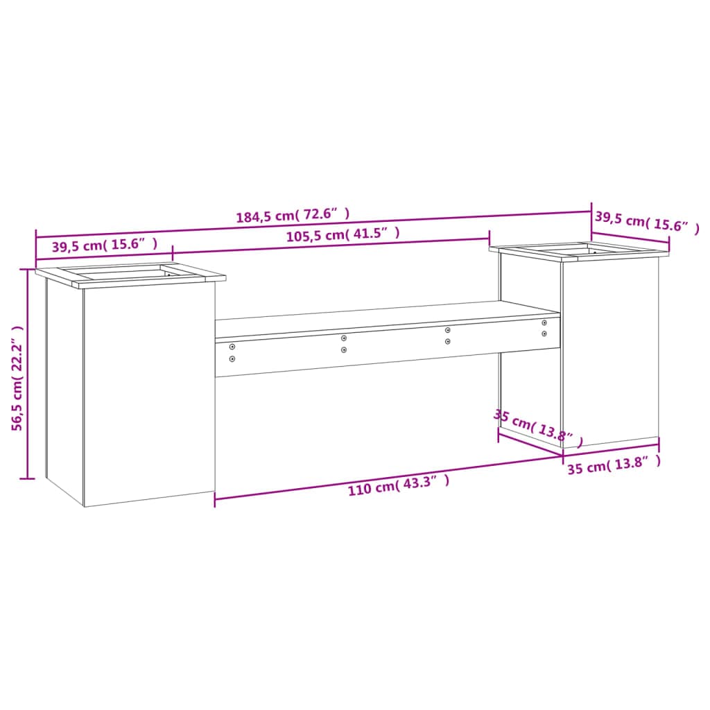 vidaXL Tuinbanken Bankje met plantenbakken 184,5x39,5x56,5 cm grenen honingbruin