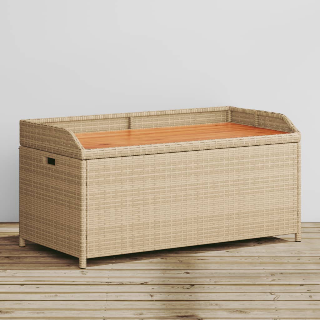 vidaXL Tuinbanken Opbergbankje 100x50x52 cm poly rattan acaciahout gemengd beige