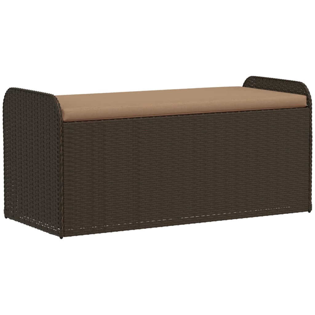 vidaXL Tuinbanken Opbergbankje met kussen 115x51x52 cm poly rattan bruin