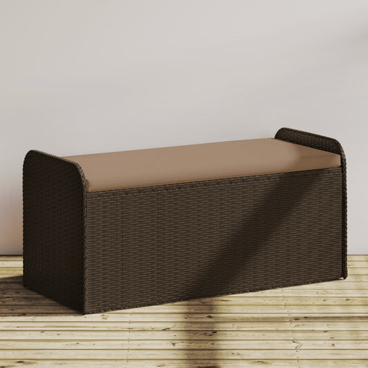 vidaXL Tuinbanken Opbergbankje met kussen 115x51x52 cm poly rattan bruin