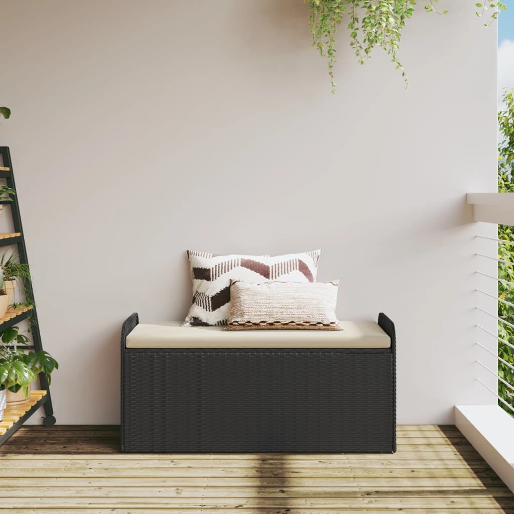 vidaXL Tuinbanken Opbergbankje met kussen 115x51x52 cm poly rattan zwart