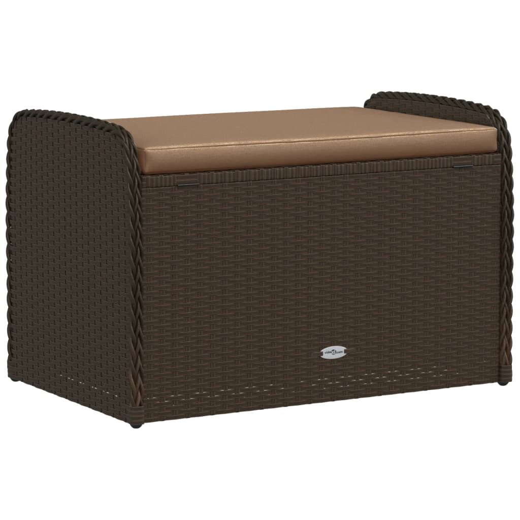 vidaXL Tuinbanken Opbergbankje met kussen 80x51x52 cm poly rattan bruin