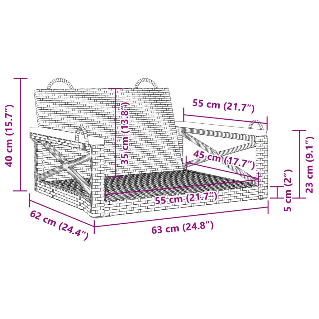 vidaXL Tuinbanken Schommelbank 63x62x40 cm poly rattan grijs