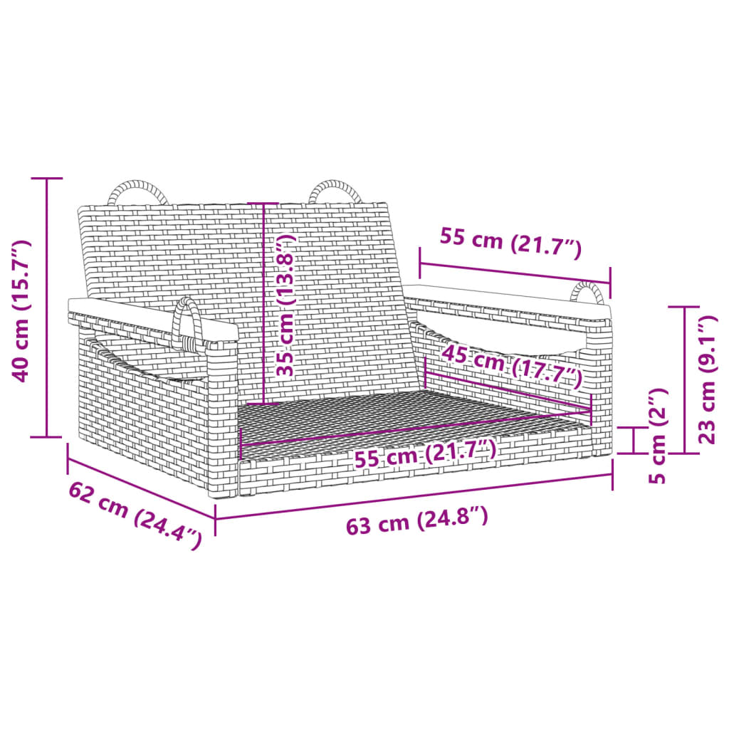 vidaXL Tuinbanken Schommelbank 63x62x40 cm poly rattan grijs