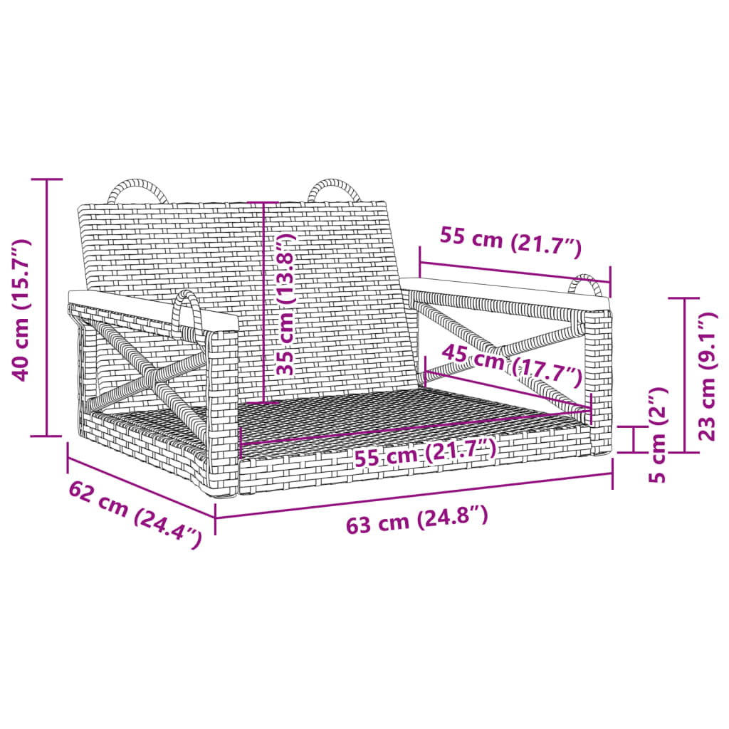 vidaXL Tuinbanken Schommelbank 63x62x40 cm poly rattan zwart