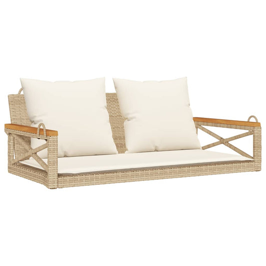 vidaXL Tuinbanken Schommelbank met kussens 109x62x40 cm poly rattan beige