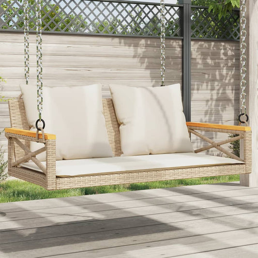 vidaXL Tuinbanken Schommelbank met kussens 109x62x40 cm poly rattan beige