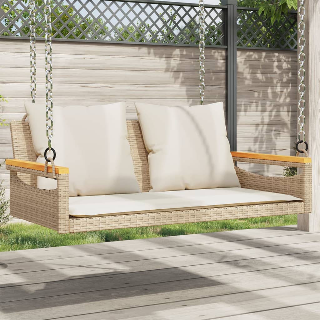 vidaXL Tuinbanken Schommelbank met kussens 109x62x40 cm poly rattan beige