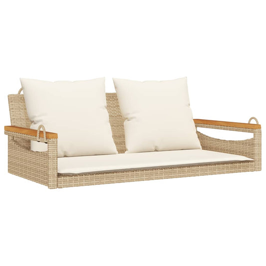 vidaXL Tuinbanken Schommelbank met kussens 109x62x40 cm poly rattan beige