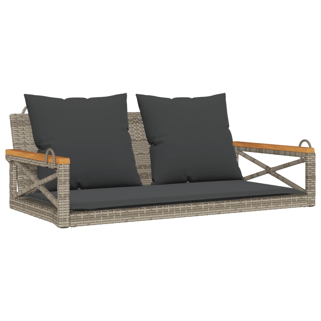 vidaXL Tuinbanken Schommelbank met kussens 109x62x40 cm poly rattan grijs