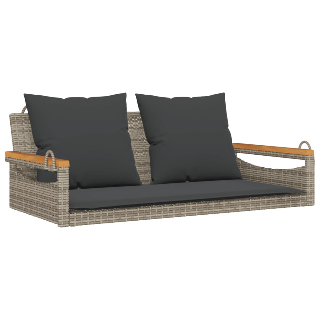 vidaXL Tuinbanken Schommelbank met kussens 109x62x40 cm poly rattan grijs