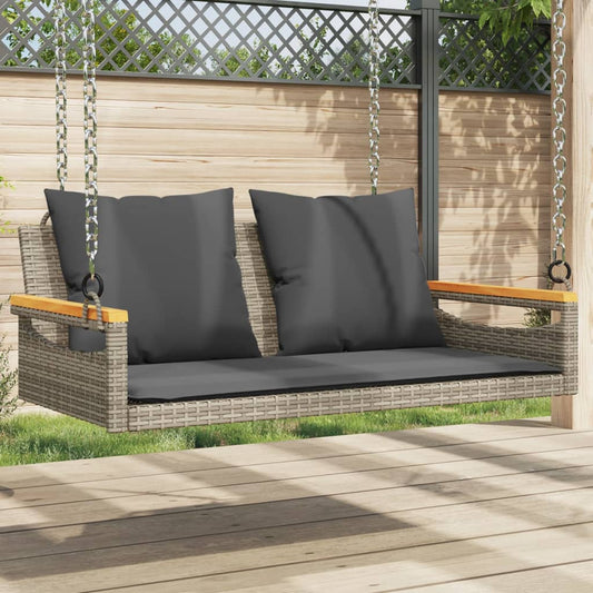 vidaXL Tuinbanken Schommelbank met kussens 109x62x40 cm poly rattan grijs