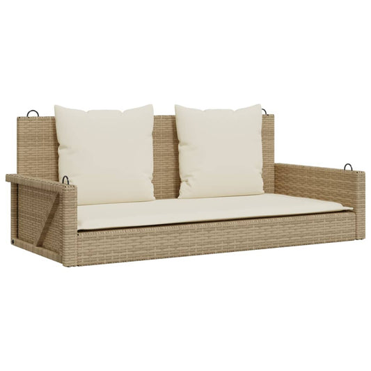 vidaXL Tuinbanken Schommelbank met kussens 119x56x48 cm poly rattan beige