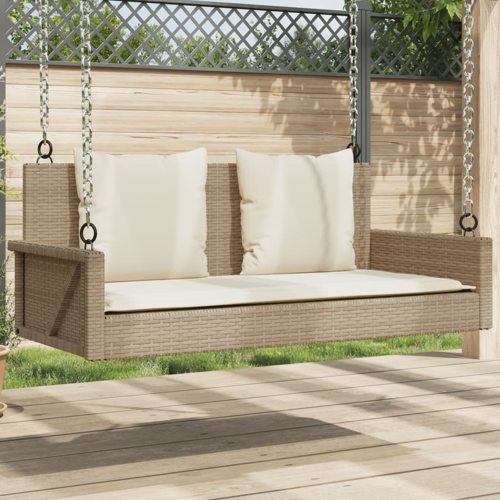 vidaXL Tuinbanken Schommelbank met kussens 119x56x48 cm poly rattan beige