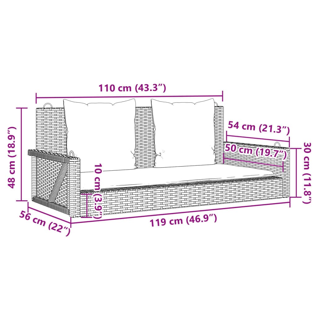 vidaXL Tuinbanken Schommelbank met kussens 119x56x48 cm poly rattan beige