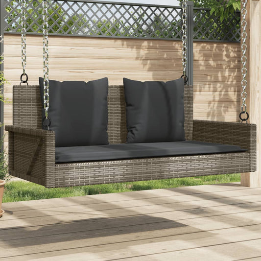 vidaXL Tuinbanken Schommelbank met kussens 119x56x48 cm poly rattan grijs