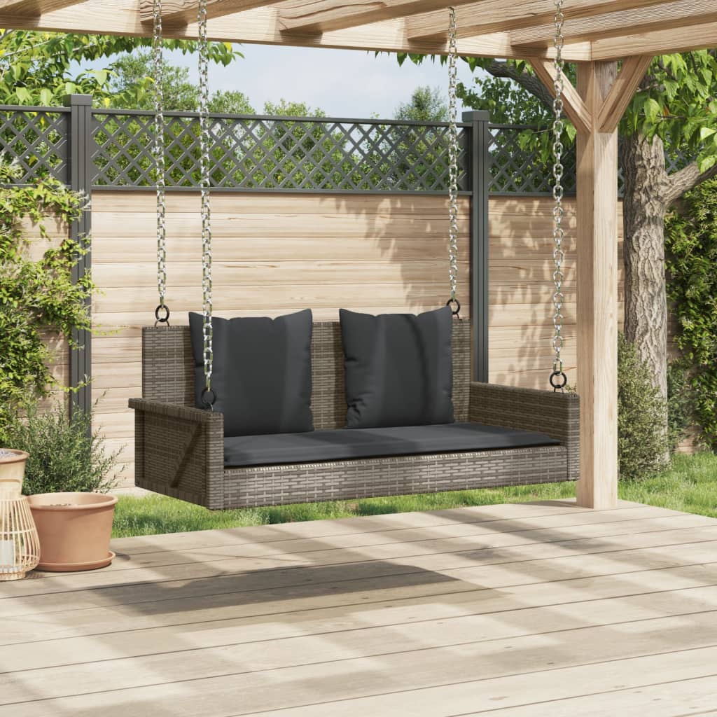 vidaXL Tuinbanken Schommelbank met kussens 119x56x48 cm poly rattan grijs