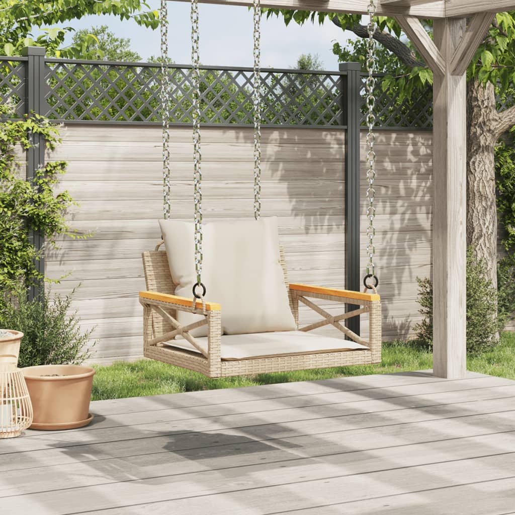 vidaXL Tuinbanken Schommelbank met kussens 63x62x40 cm poly rattan beige