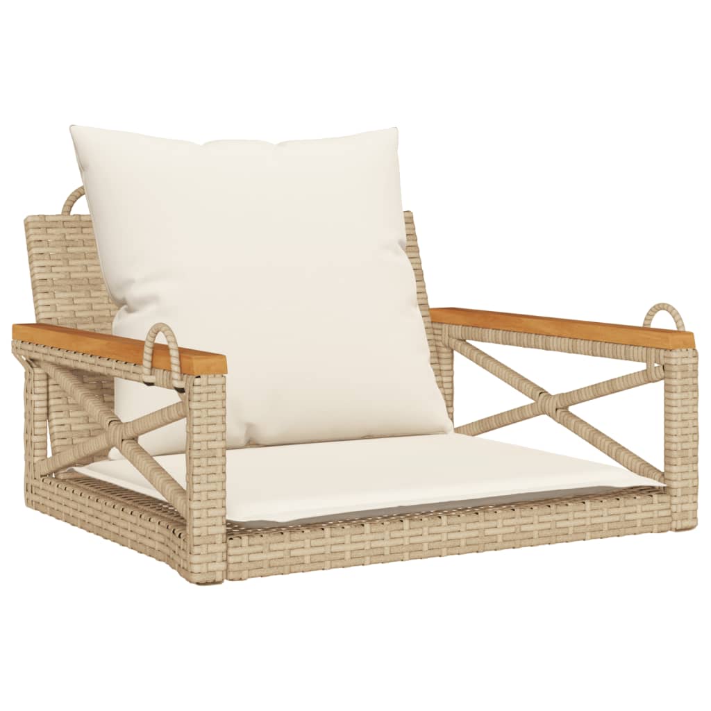 vidaXL Tuinbanken Schommelbank met kussens 63x62x40 cm poly rattan beige