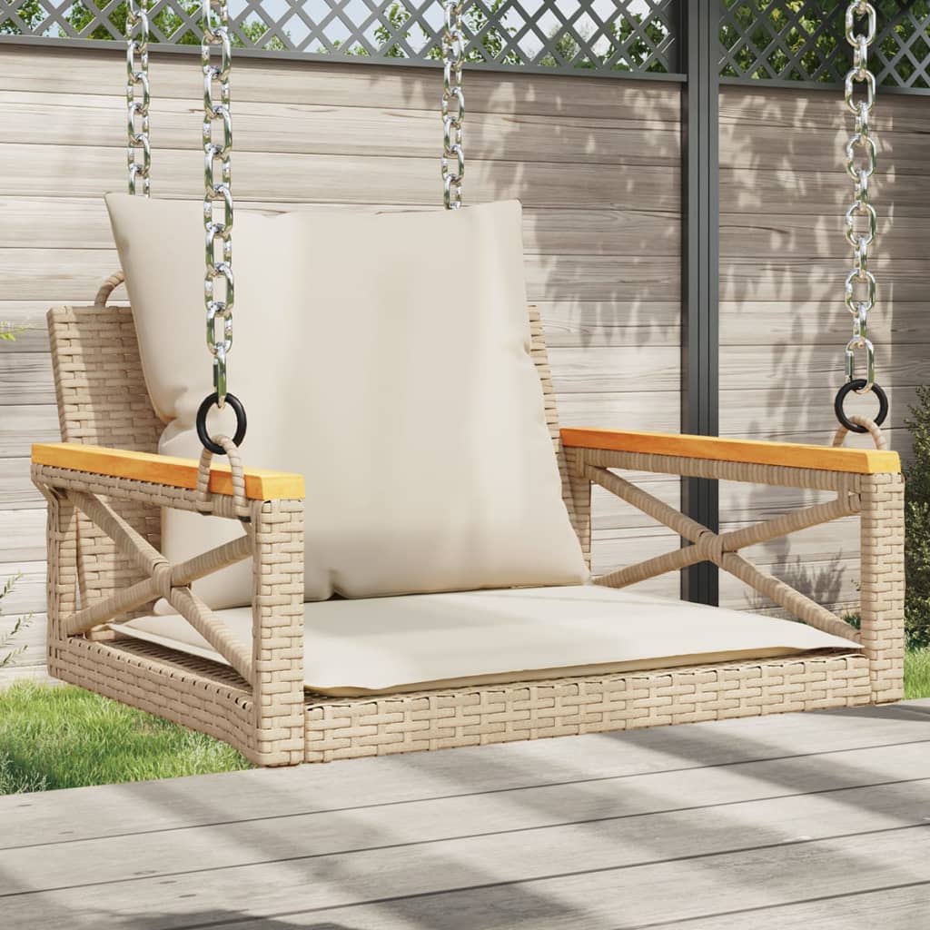 vidaXL Tuinbanken Schommelbank met kussens 63x62x40 cm poly rattan beige