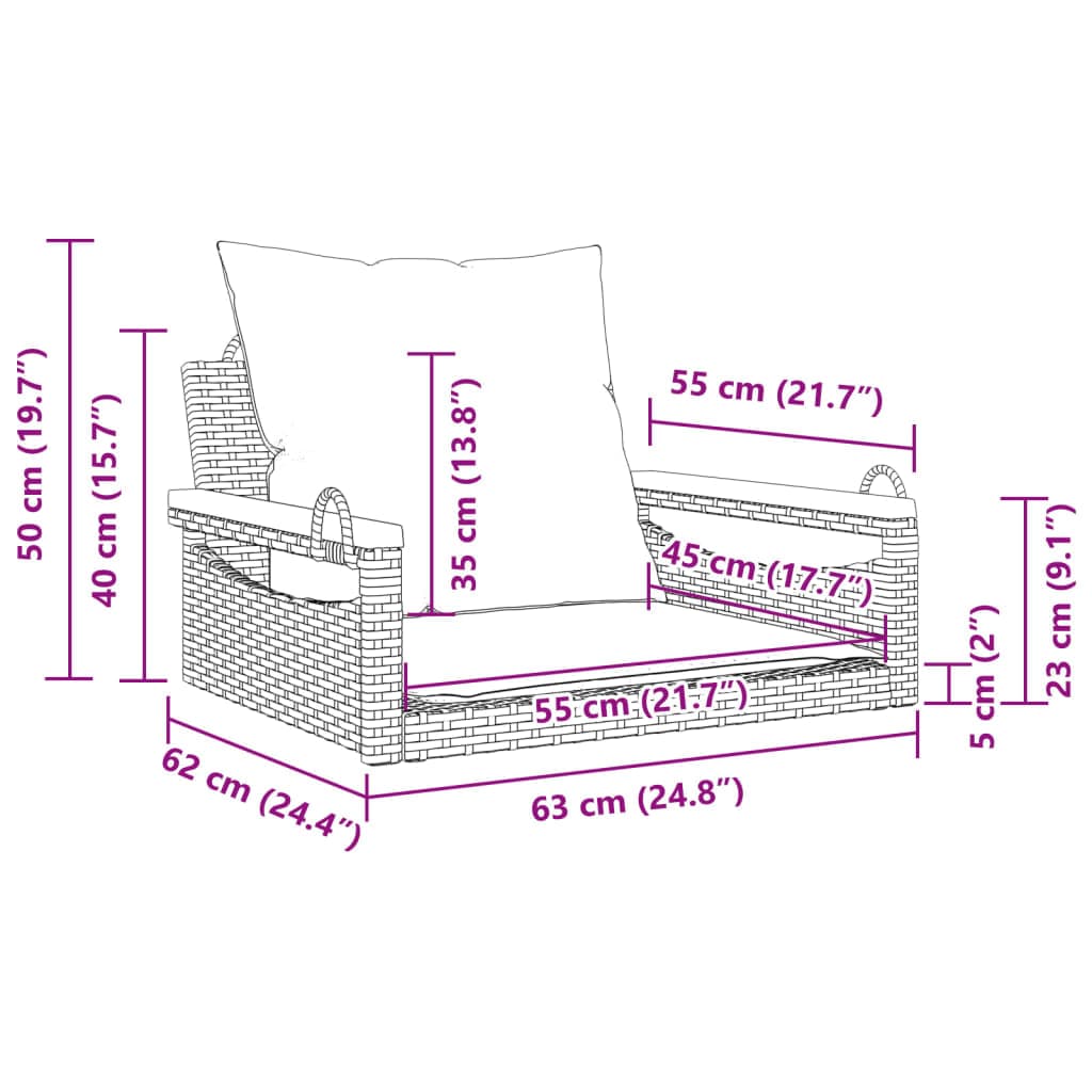 vidaXL Tuinbanken Schommelbank met kussens 63x62x40 cm poly rattan beige