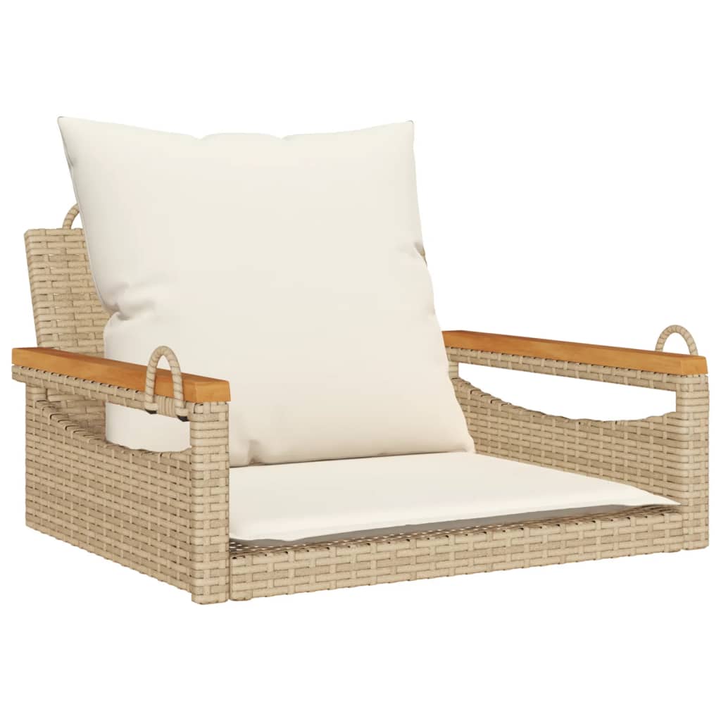 vidaXL Tuinbanken Schommelbank met kussens 63x62x40 cm poly rattan beige