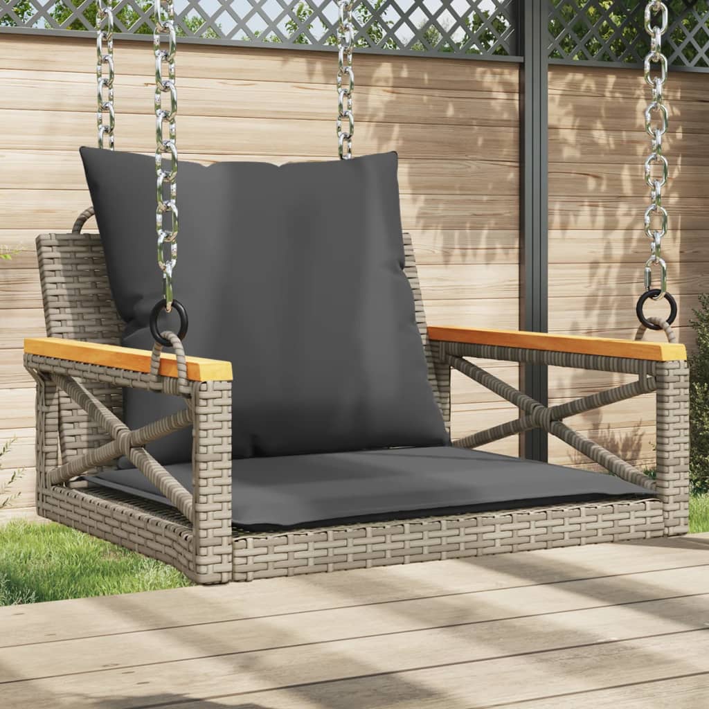 vidaXL Tuinbanken Schommelbank met kussens 63x62x40 cm poly rattan grijs