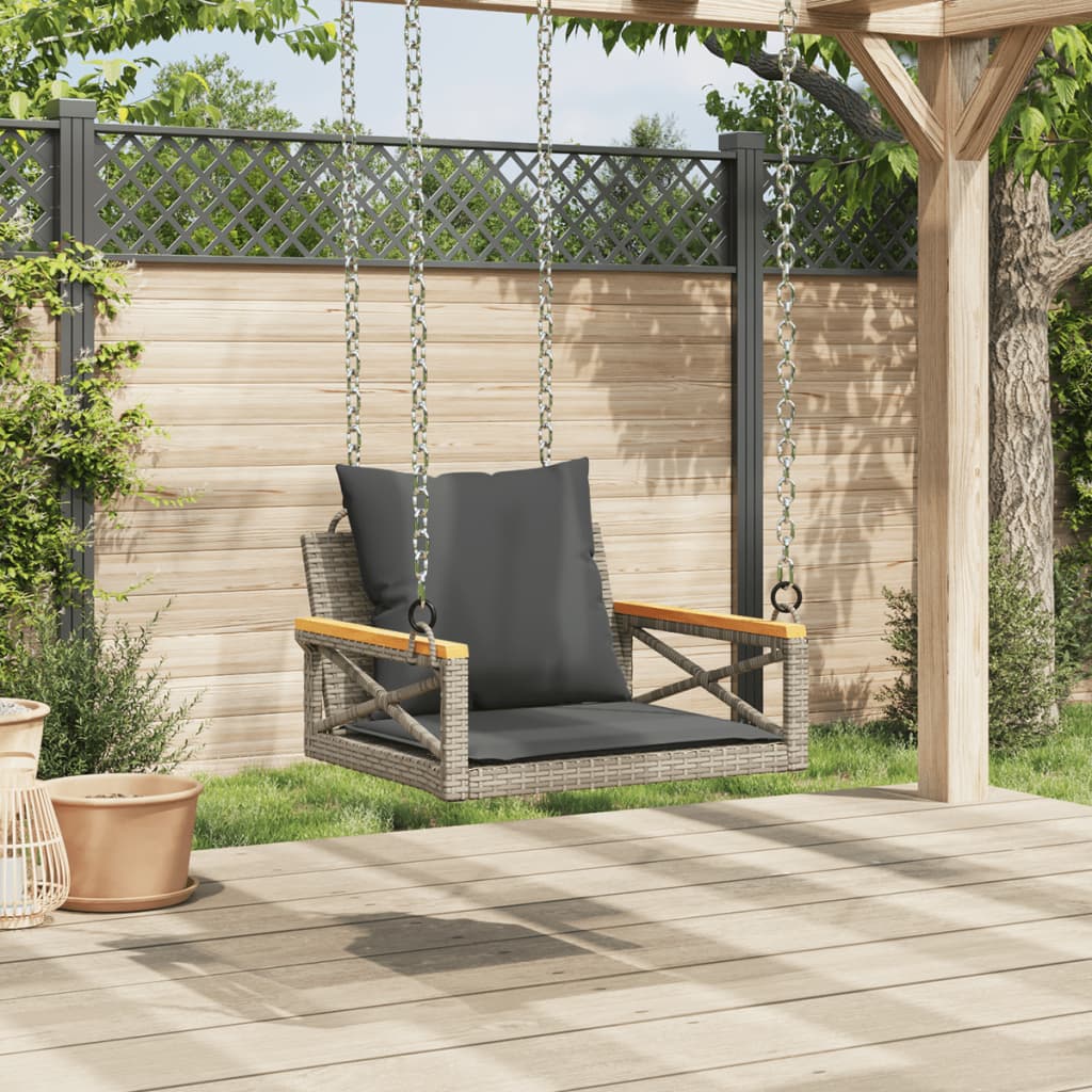 vidaXL Tuinbanken Schommelbank met kussens 63x62x40 cm poly rattan grijs