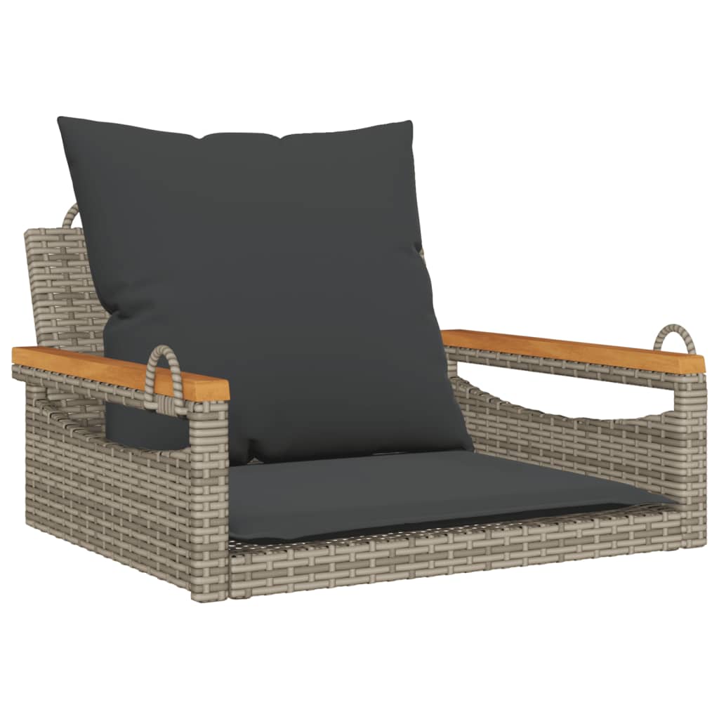 vidaXL Tuinbanken Schommelbank met kussens 63x62x40 cm poly rattan grijs