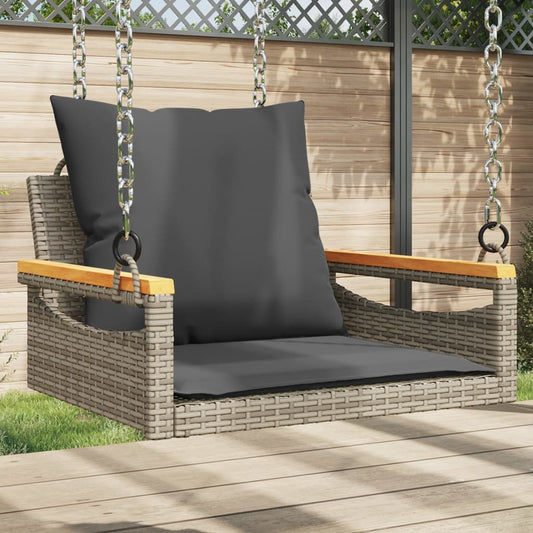 vidaXL Tuinbanken Schommelbank met kussens 63x62x40 cm poly rattan grijs