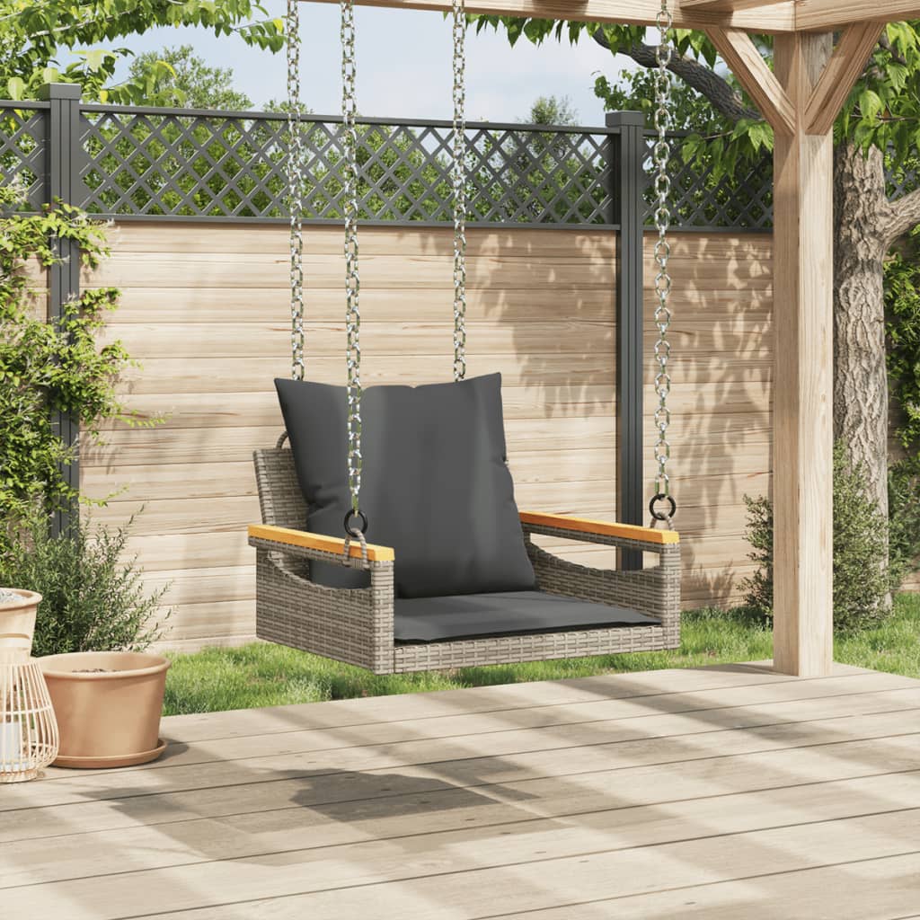 vidaXL Tuinbanken Schommelbank met kussens 63x62x40 cm poly rattan grijs