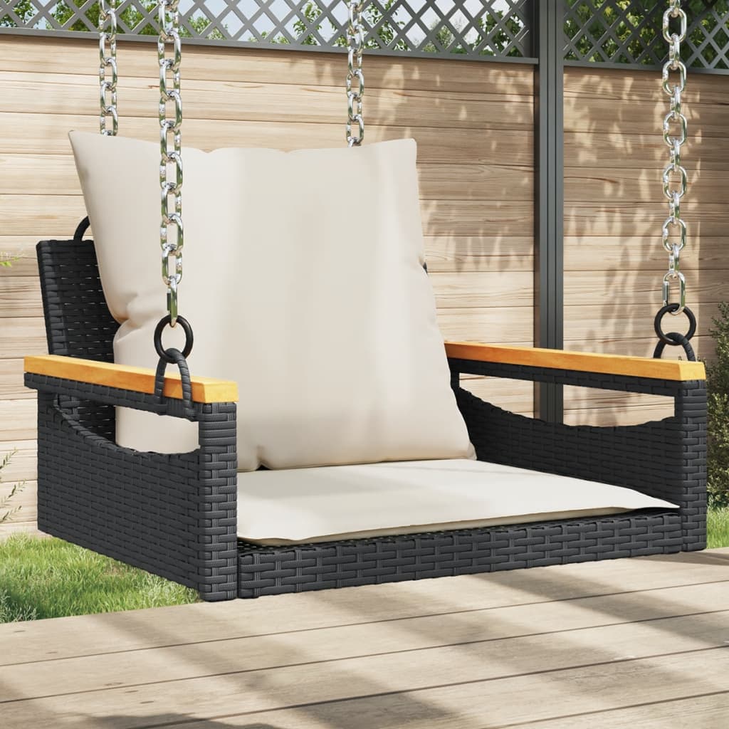 vidaXL Tuinbanken Schommelbank met kussens 63x62x40 cm poly rattan zwart