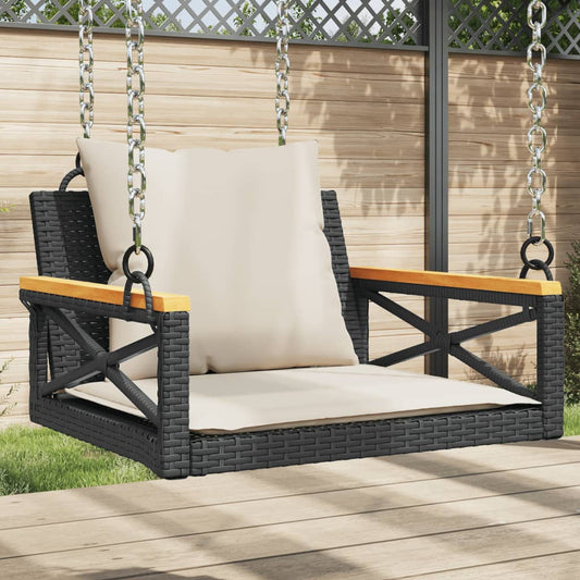 vidaXL Tuinbanken Schommelbank met kussens 63x62x40 cm poly rattan zwart