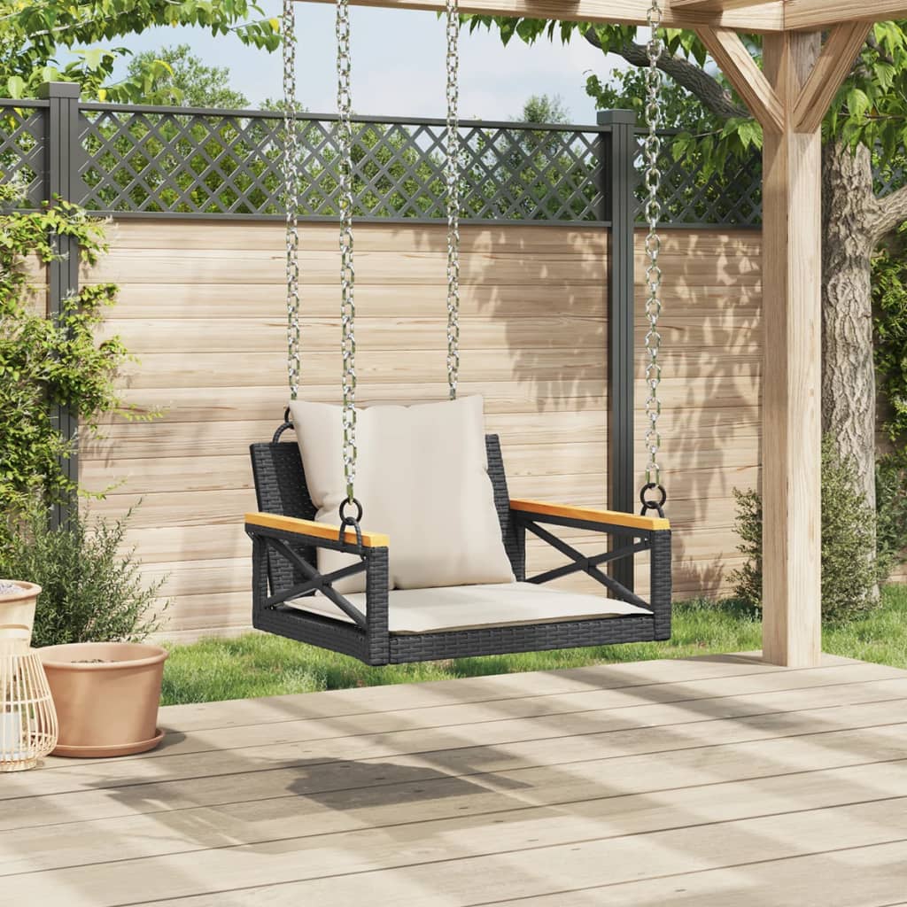 vidaXL Tuinbanken Schommelbank met kussens 63x62x40 cm poly rattan zwart