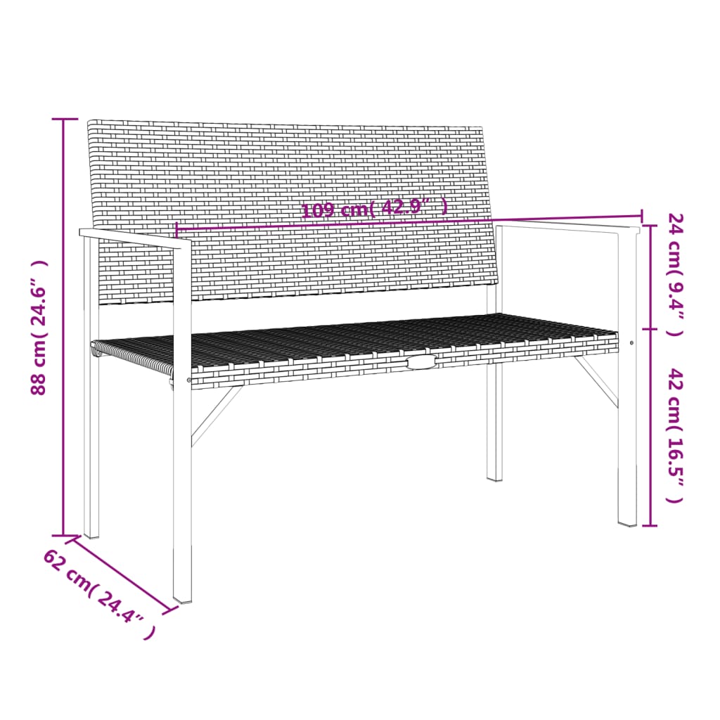 vidaXL Tuinbanken Tuinbank 2-zits poly rattan grijs