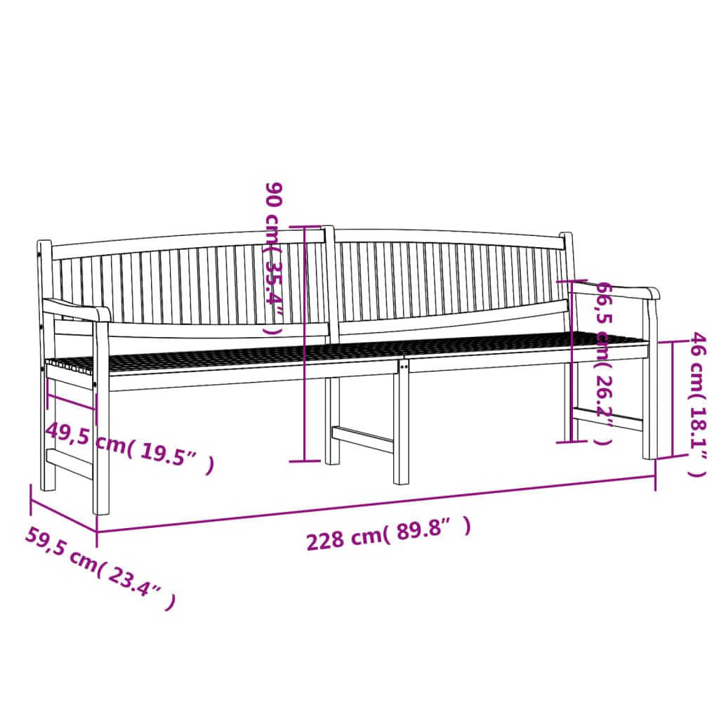 vidaXL Tuinbanken Tuinbank 228x59,5x90 cm massief teakhout