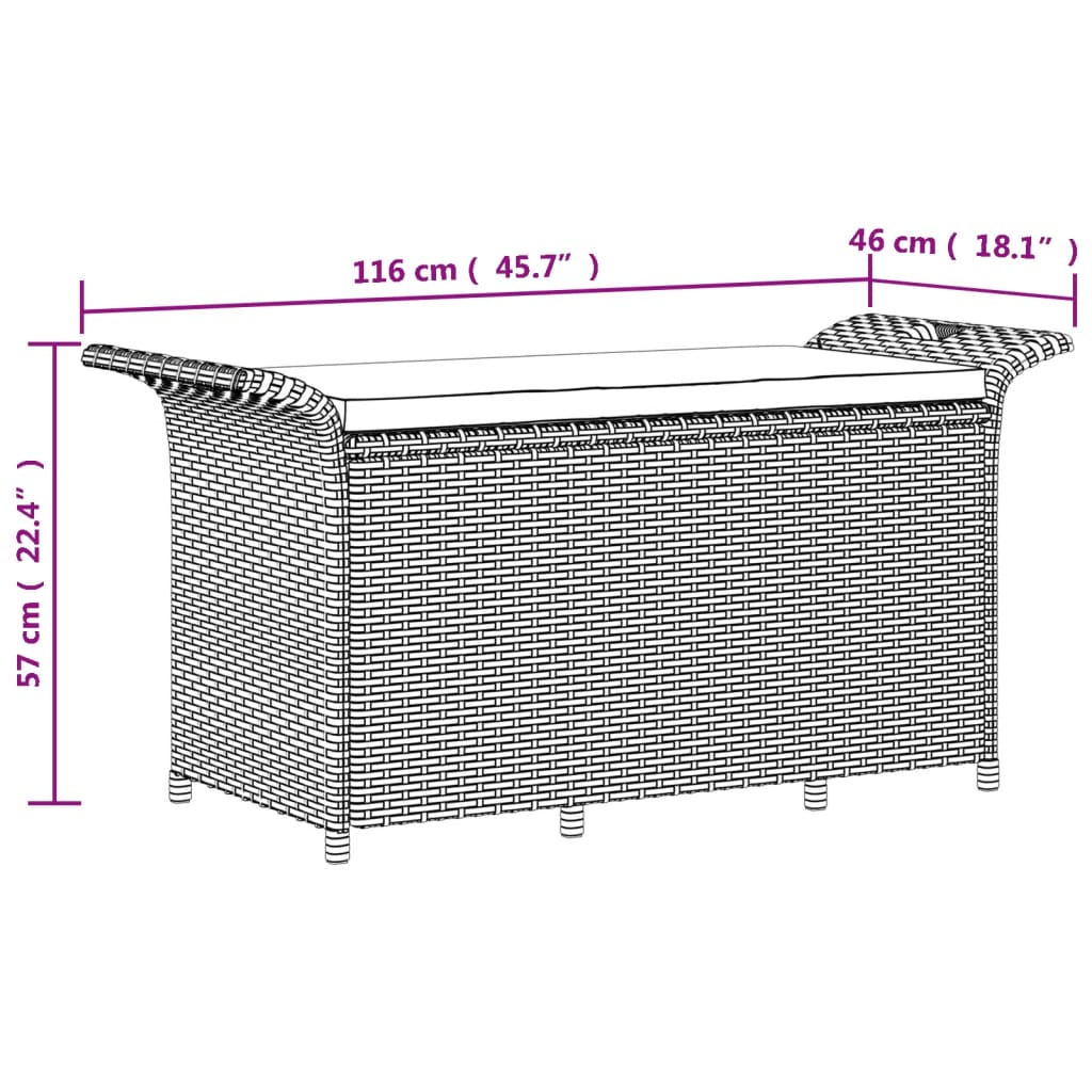 vidaXL Tuinbanken Tuinbank met kussen 116x46x57 cm poly rattan bruin