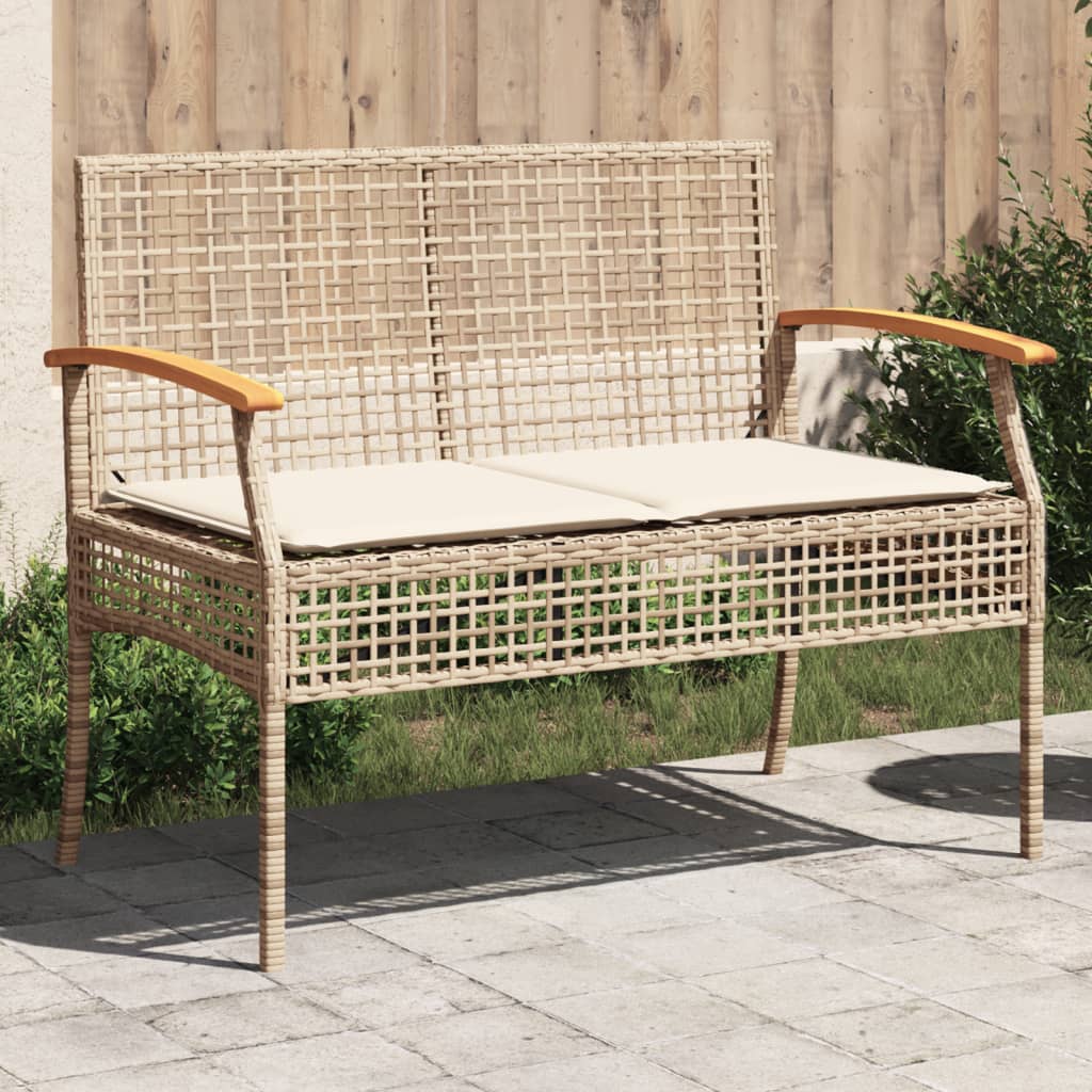 vidaXL Tuinbanken Tuinbank met kussen poly rattan en acaciahout beige